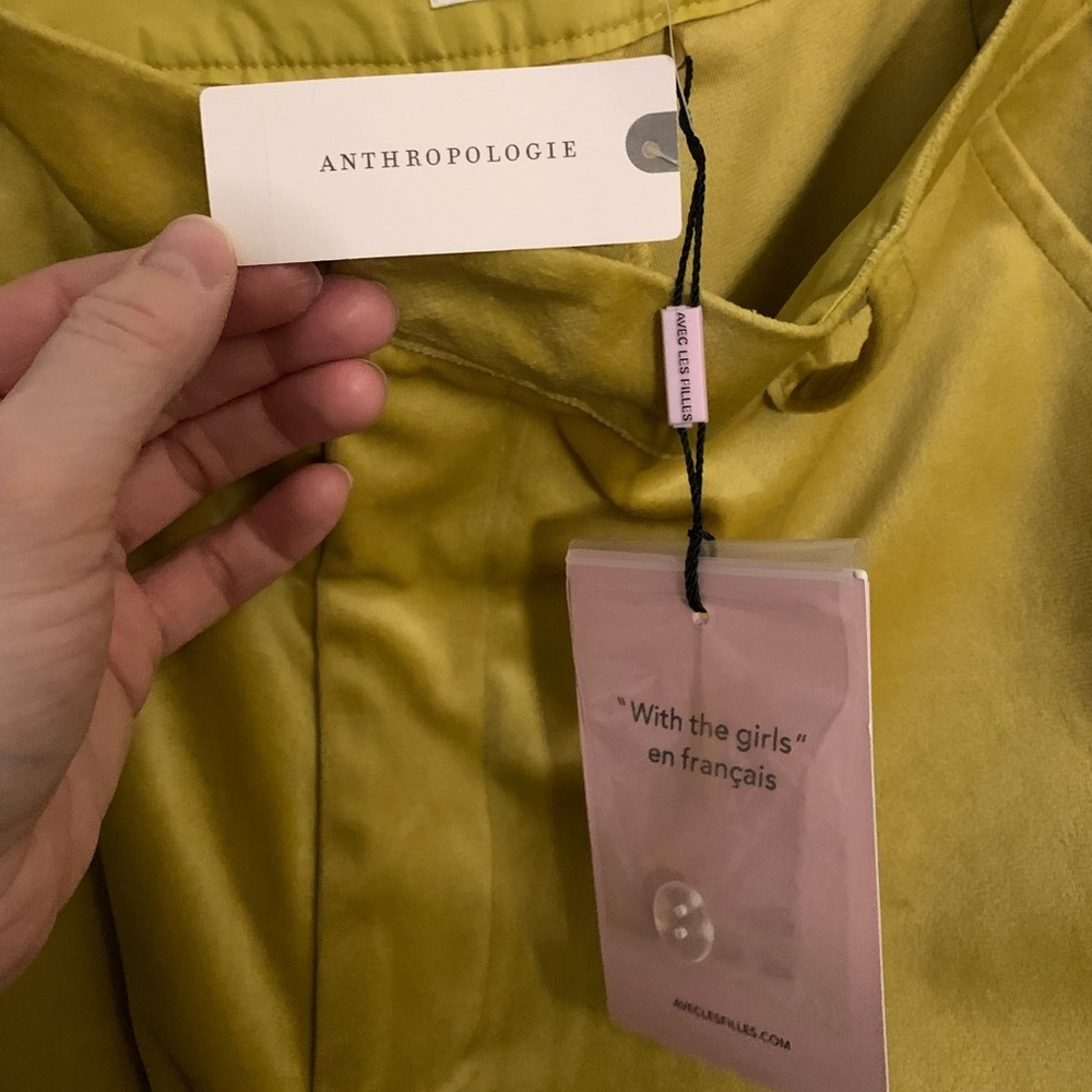 NWT Anthropologie Avec Les Filles Split-Front Mustard Velvet Pants, Womens Sz 16 - Picture 10 of 11